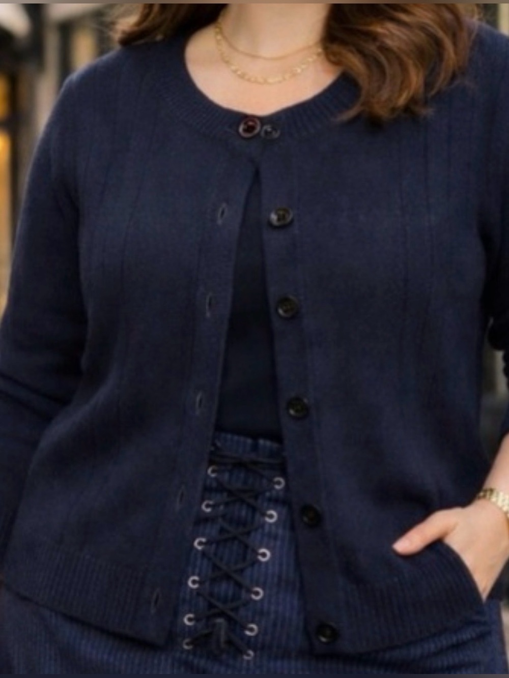 Spade- classic navy blue sweater cardigan- size Med